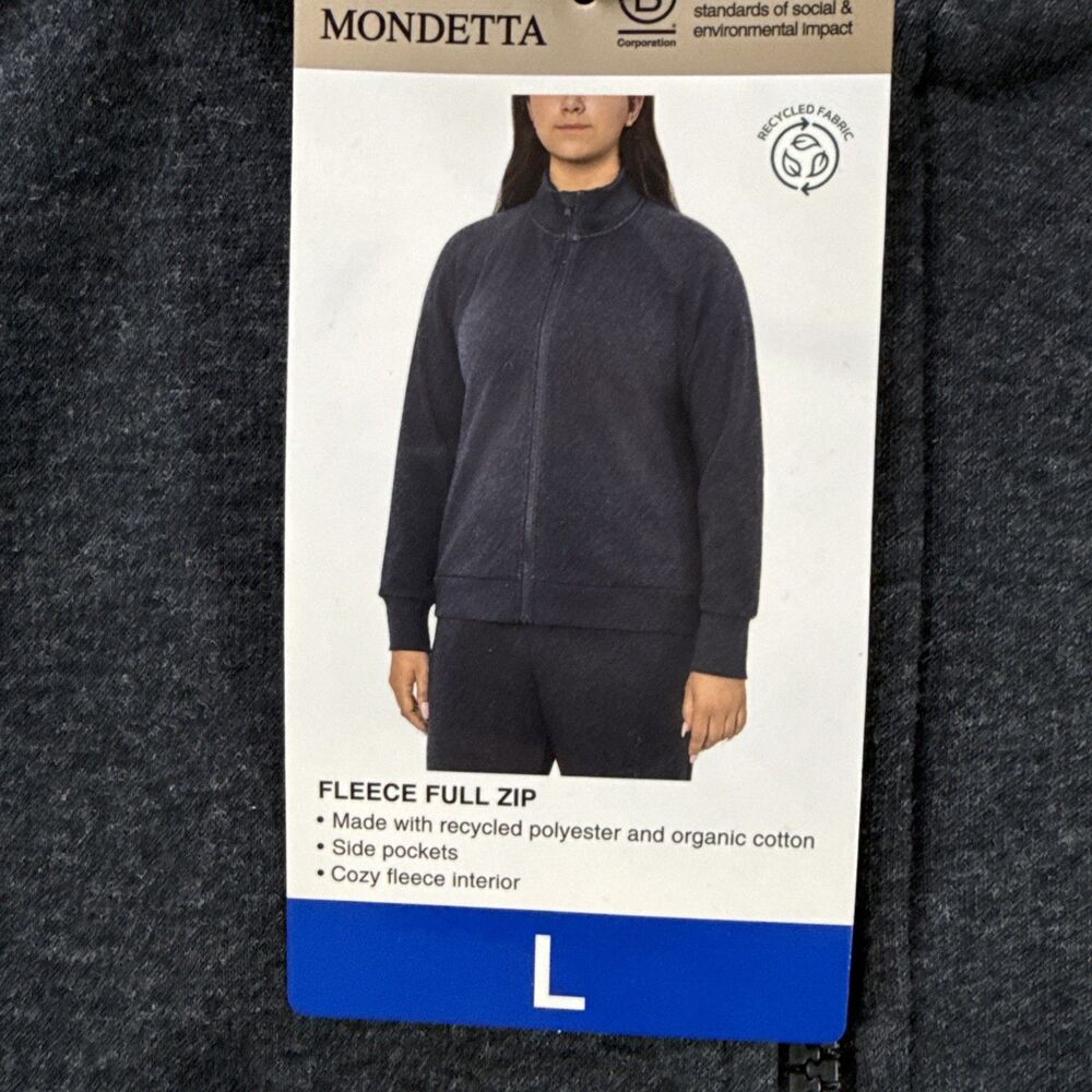Mondetta Ladies Heathered Full Zip Fleece Heather Gray/black Size Large NWT